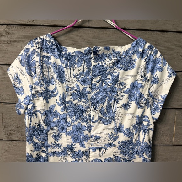 NWOT Joie White Blue Hawaiian Print Cap Sleeve Fit & Flare Midi Dress Sz 4 - Picture 7 of 14